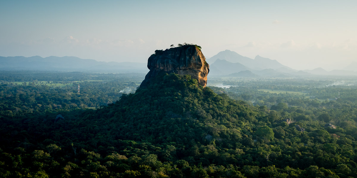 Tristan Balme wide angle of sigiriya rock in sri lanka at sunset
