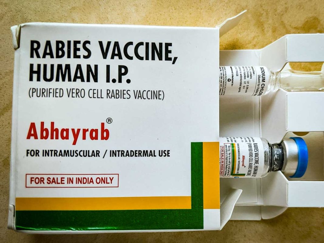 Tristan Balme buying rabies vaccine in india