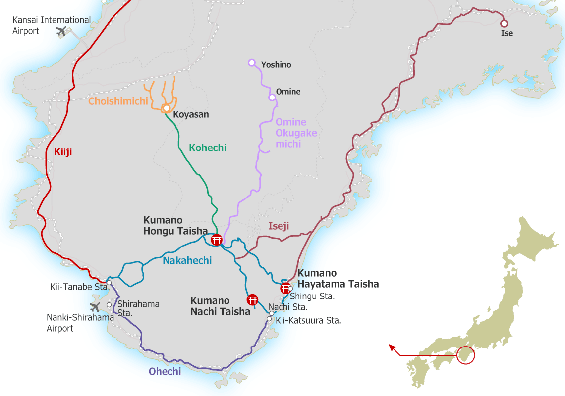 Different kumano kodo route options