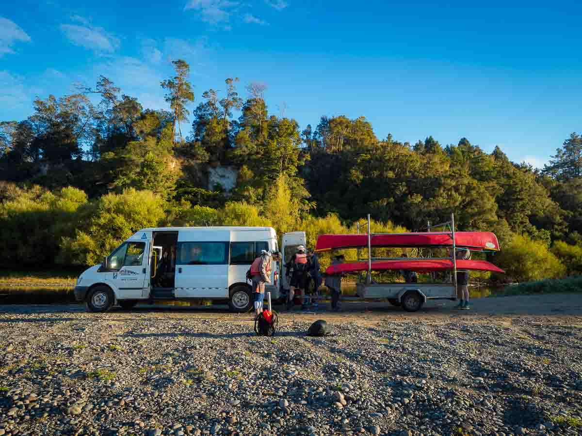 Canoe shuttle van beside the Whanganui River launch point