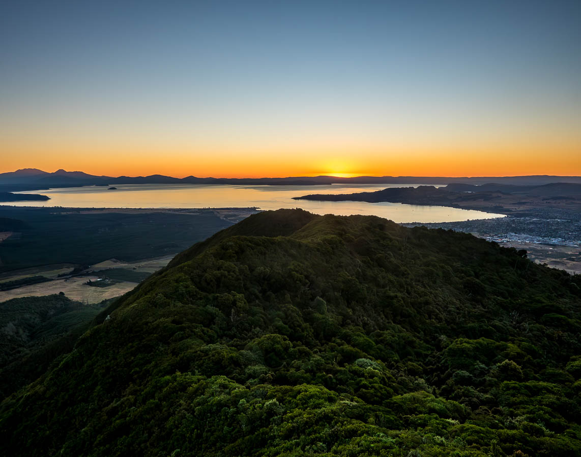 Fiery sunset over the Taupo caldera from Mount Tauhara